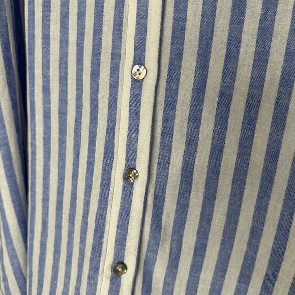 Susan Graver Linen Shirt Button up Striped Tie Sleeve XL Petite Blue White - Picture 2 of 11